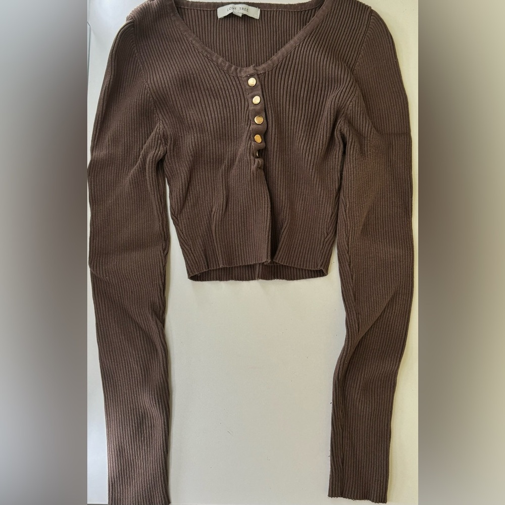 Love Tree Chocolate Ribbed Knit Top